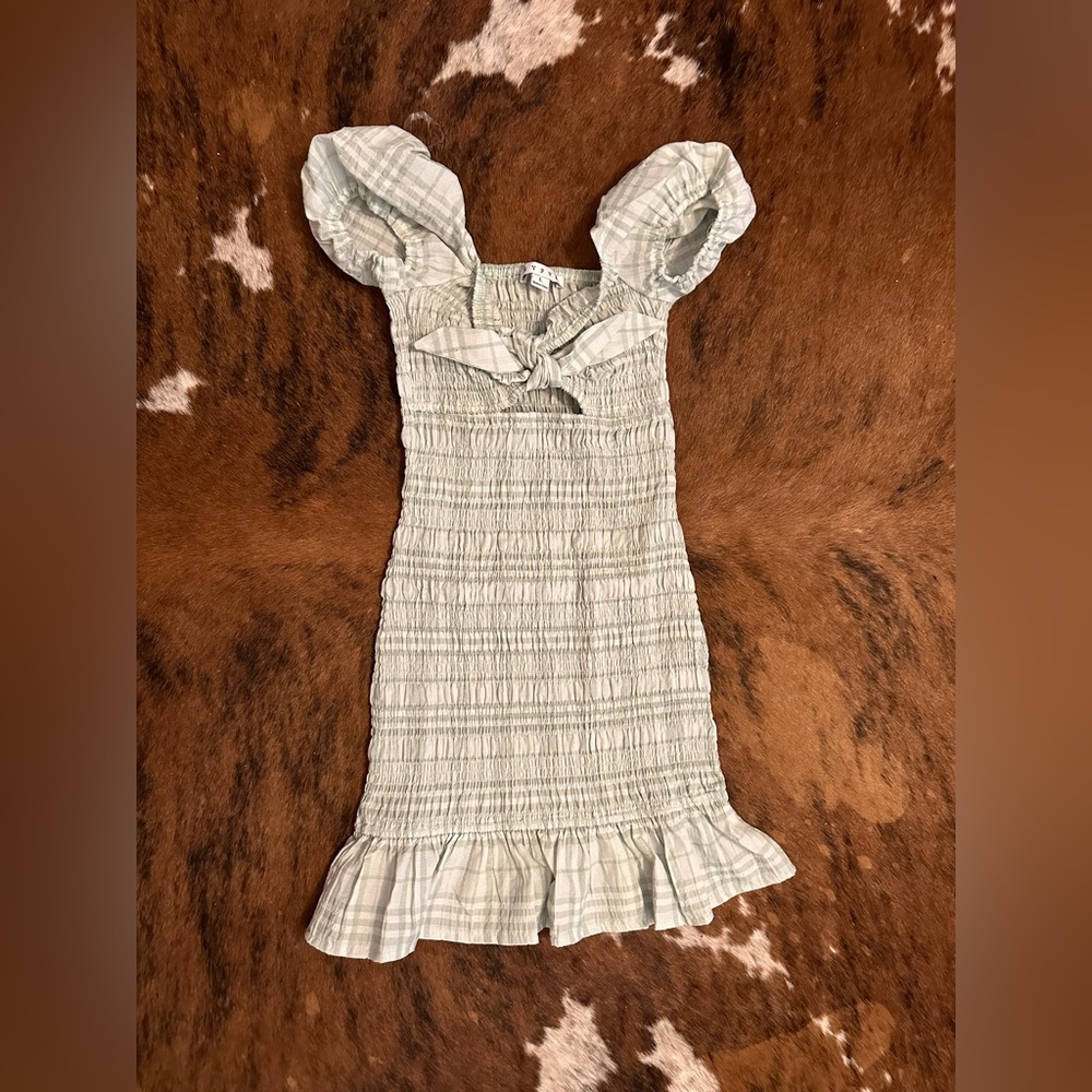 green & white dress